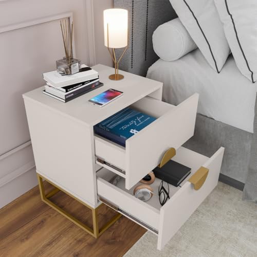 Mesa de Cabeceira Steel Luxo Com 2 Gavetas Base de Aço Estilo Industrial Puxador Lua - LH Móveis (Of