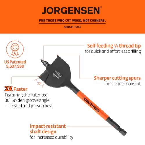 Image of Jorgensen 1-1 /2 inch x 6 inch Spade Drill Bit, 1 /4 inch Hex Shank