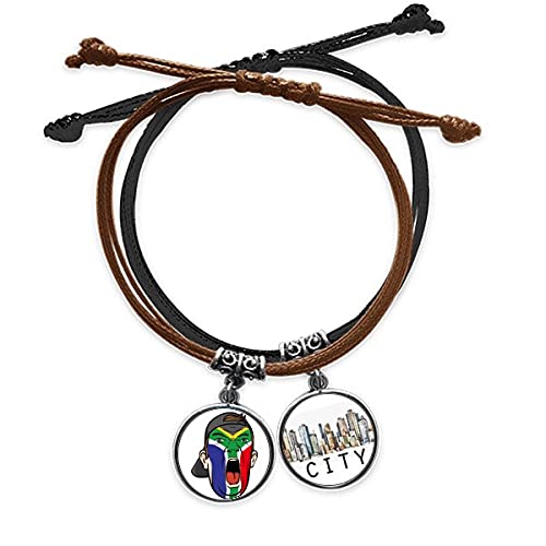 Drapeau Afrique du Sud Bracelet Cuir et Chaîne Main de Haute Qualité aux Finitions Soignées Sidi