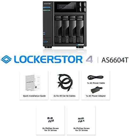 Asustor Lockerstor 4 AS6604T - 4 Bay NAS, Quad-Core 2.0GHz CPU, 2 2.5GbE Ports, 4GB RAM DDR4, 2 M.2 SSD Slots Network Attached Storage (Diskless)