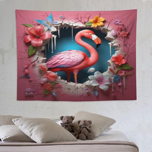 Decoration murale de caractere : tapisserie tissu flamant grand format