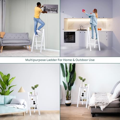 Image of Ladder 4 Step Folding,150KG Capacity Sturdy Ladder Small Stool for Adults, Closet Step Stool Anti-Slip Wide Pedals, Portable Folding for Home Kitchen Office (4 Step - White)