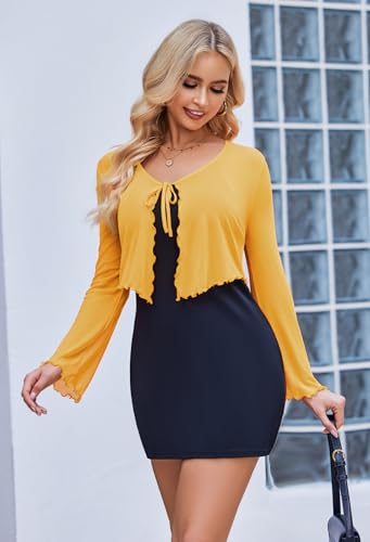 Image of Avidlove Womens Sheer Shrug Tie Front Long Bell Sleeve Mesh Bolero Lightweight Summer Casual Short Shawl Top