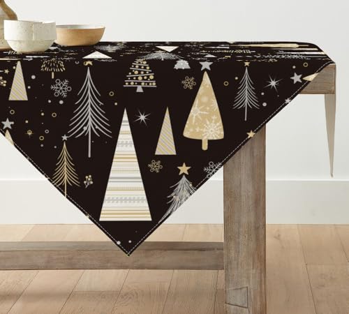 Artoid Mode Boho Schwarz Bäume Weihnachten Tischdecke, Tischwäsche Winter Küche Tisch Dekoration Drinnen Urlaub Party Dekor 85x85 cm