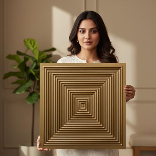 Image of Kayra Decor 3D PVC Wall Panels for Bedroom & Living Room | Line Design |Gold Color | 19.7 x 19.7 Inch | Pack of 40 | 107.60 Sq Ft