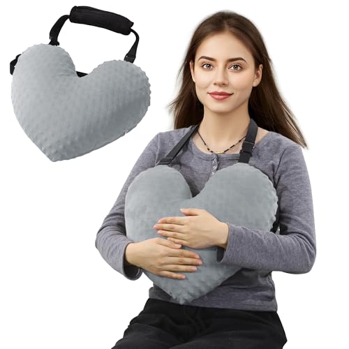 BALAPET Adjustable Heart Shape Pillow for After Heart Surgery, Soft Plush Open Heart Surgery Pillow for Heart Surgery Recovery, Chest Pillow with 2 Fixed Straps for After Heart Surgery Gifts(Gray)