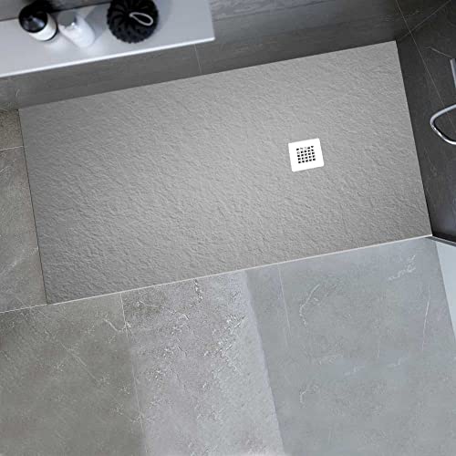Gresinex® - Plato de Ducha en Resina y Cargas Minerales Aligeradas- Gris Claro Ral 7047 - NUEVA TEXTURA PIZARRA - Antideslizante Grado 3 - (70x110) Cover