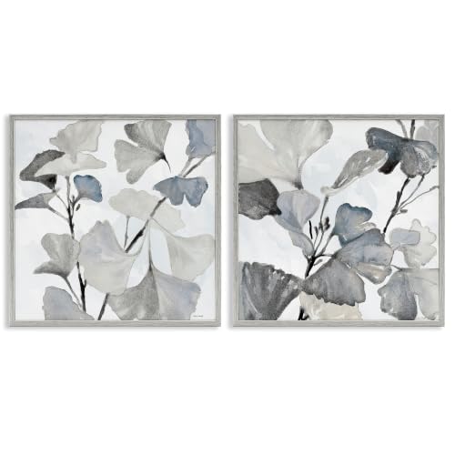 Monochromatic Plant Leaves Botanical, 17 x 17 Inch Framed Giclée Print Set