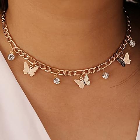 Wedity Butterfly Pendant Necklaces Gold Fashion Rhinestone Crystal Pendant Necklaces with Adjustable Chain for Women and Girls Cover