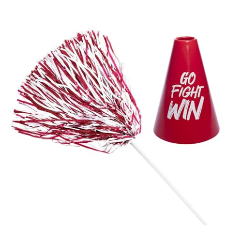 Andersons Red & White Pom Poms Shakers and Go Fight Win Megaphones Set, Bulk Cheer Gear for Schools, Teams, Pep Rallies, Parades, Camps, Fundraisers, Game Day Fans & Spirit Events, 10 Pack