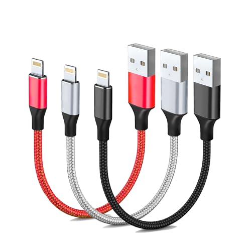 [3 PACK] iPhone Cable Short [1FT/30CM, MFi Certified] Nylon Braided iPhone Charger Cable Fast Charging for Lightning Cable for iPhone 13 12 11 Pro Max X XS XR 10 8 7 Plus 6 6s [3 COLOURS]