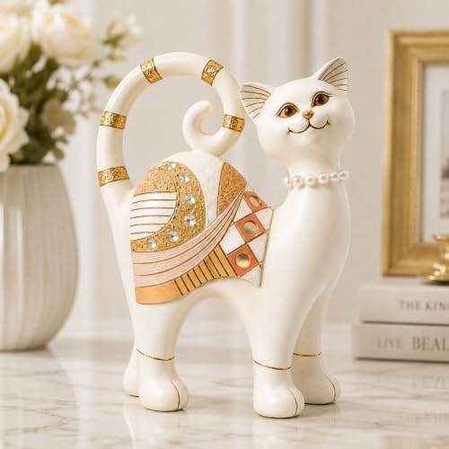 Image of ARMONIA Premium Cat Showpiece for Home Decor, Polystone Cat Figurine with Crystal, Pearl & Rose Gold Accents, Modern Animal Statue for Living Room, Office Table, Bedroom Shelf & Gift Item, 9.06 Inch