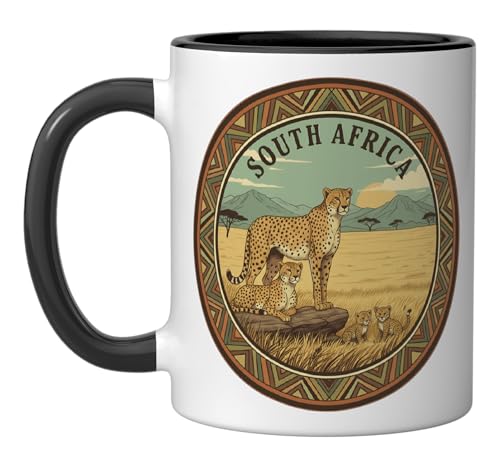 South Africa Safari Cheetah Family Ceramic Mug Black/White