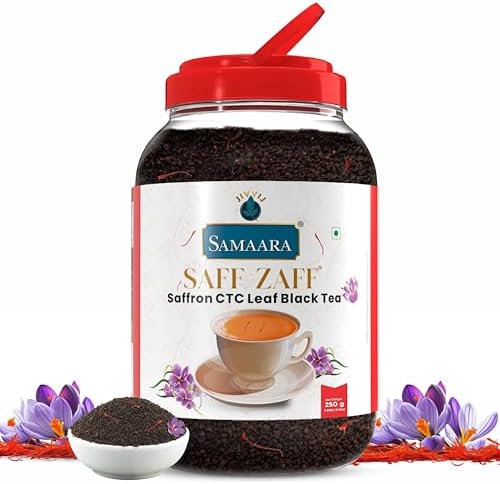 Samaara Saff Zaff Saffron CTC Leaf Black Tea, Boosts Immunity and Memory, Reduces Inflammation, 250g