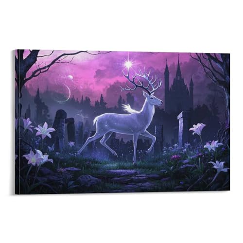 Peinture tableaux purple night white cerf pour habiller un mur vide de restaurant