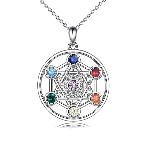 YFN Chakra Necklace Sterling Silver 7 Chakra Gemstone Pendant Spiritual Yoga Jewelry for Women Men
