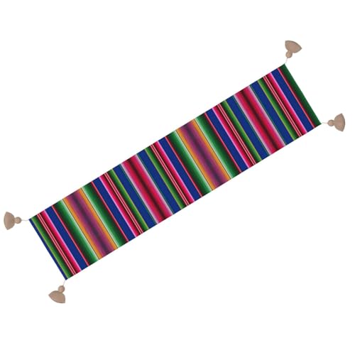 Chemin de table à rayures mexicaines 152 cm : le cadeau déco idéal avec pompons - 3