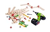 Eichhorn 100039079 Constructor Werkzeugbox, inkl. kompakt Schrauber, Erweiterungsteile, 70 teilig, FSC 100 Prozent zertifiziertes Buchenholz, für Kinder ab 3 Jahren