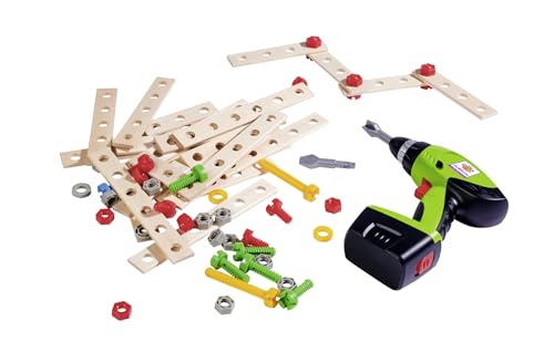 Eichhorn 100039079 Constructor Werkzeugbox, inkl. kompakt Schrauber, Erweiterungsteile, 70 teilig, FSC 100 Prozent zertifiziertes Buchenholz, für Kinder ab 3 Jahren