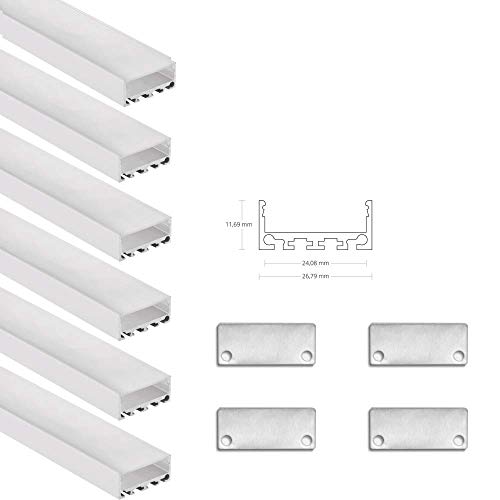LED-Gigant Cursa - Perfil de aluminio (6 unidades, 1 m, incluye tapas para los extremos, tiras LED y tiras LED, ópalo PN4, 1 m) Cover