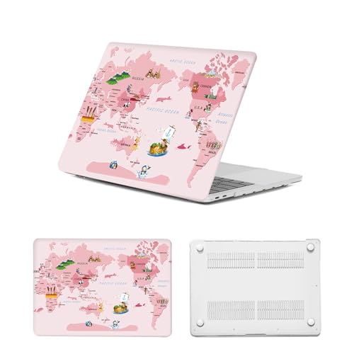 Funda Macbook Air 13 antiarañazos carcasa rígida ventilada mapa rosa para Macbook M4 M3 M2