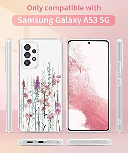 Gronda Case for Samsung Galaxy A53 Case Clear, Shockproof Protective Slim Soft Drop Protection Cute Cover Anti Yellow Case Compatible with Samsung Galaxy A53 5G 6.5 Inch Pink Flowerlet