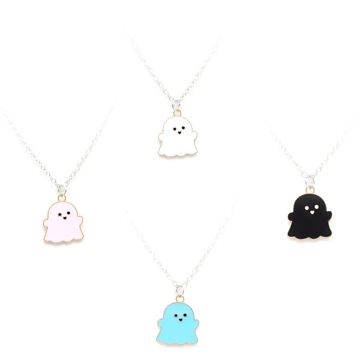 Halloween 4 Pcs Cute Black And White Ghost Pendant Necklaces For Women Men Best Friend Lovely Ghost Pendant Couple Necklace Jewelry Girl Gift Party Jewelry, Zinc Alloy, No Gemstone-image-12