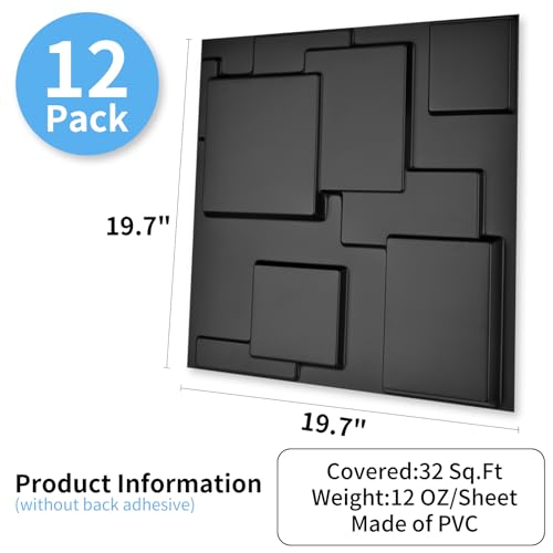 Image of Art3d 19.7 inch x 19.7 inch (Pack of 12) Wall Panel City, Black