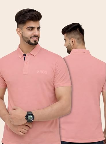 Image of 3BROS Men's Cotton Blend Half Sleeve Regular fit Comfortable Polo Neck T-Shirt (Pack of 1)