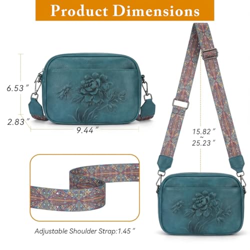 Image of Small Crossbody Purses for Women, Trendy Vegan Leather Crossbody Bag Embossed Travel Shoulder Handbags with Wide Strap