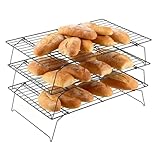 WEIZHIS 3 Stöckiges Edelstahl kuchengitter abkühlgitter Set, Abkühlgitter Stapelbar 34x24x6.5cm, Geeignet für Cupcake, Kekse, Grillen, Rostfrei & Spülmaschinengeeignet