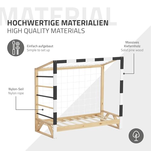 ML-Design Cama Infantil 70 x 140 cm en Forma de Portería de Fútbol con Colchón, Cuna Individual de Madera de Pino con Somier de Láminas, Red y Escalera para Trepar, Litera Maciza Juvenil para Niño - imagen 8