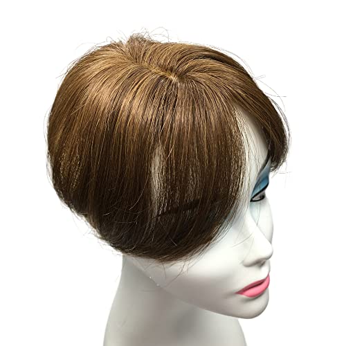 Human Hair Topper Clip ins Hair Wiglets Mini Small 6 inches Short Mid Part Straight Fringe Hair Bangs Hairpieces Toupees For Men and Women (Light Brown)