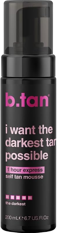b.tan Ultra Dark Self Tanner Mousse | I Want The Darkest Tan Possible - Fast, 1 Hour Express Sunless Tanning Foam, Golden Bronzing Glow, Face & Body, No Fake Tan Smell, Vegan, Cruelty Free, 6.7 Fl Oz