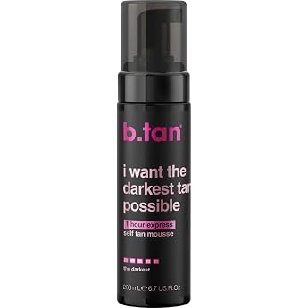 b.tan Darkest Possible Self Tanner | I Want The Darkest Tan Possible - Fast, 1 Hour Sunless Tanner Mousse, No Fake Tan Smell, No Added Nasties, Vegan, Cruelty Free, 6.7 Fl Oz