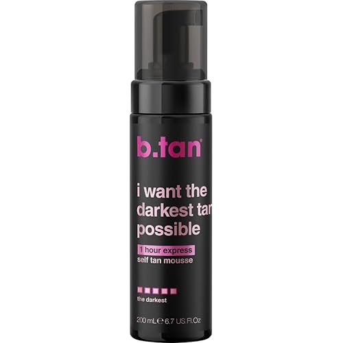 b.tan Ultra Dark Self Tanner Mousse | I Want The Darkest Tan Possible - Fast, 1 Hour Express Sunless Tanning Foam, Golden Bronzing Glow, Face & Body, No Fake Tan Smell, Vegan, Cruelty Free, 6.7 Fl Oz