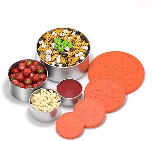 Small Stainless Steel Snack Containers with Silicone Lids, Set of 4 (13oz, 7oz, 3oz, 1.5oz), Metal Kids Lunch Containers Bento Box, Leakproof Stackable Reusable for School Travel Picnic