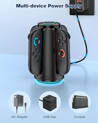 Image of Switch 2 Charging Dock for Nintendo Controller Joy Con (2025), Mocagen Joy-Con 2 Charger Station with Dynamic Light, Magnetic Mount for 4 in 1 Switch 2 Joy-con Accessories