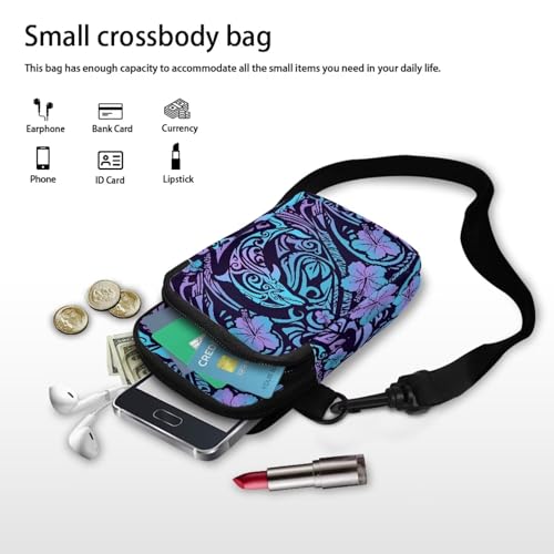 Image of Hawaiian Tribal Small Crossbody Bags for Women Cell Phone Bag Purse, Sea Turtle Zipper Sling Purses Shoulder Bag