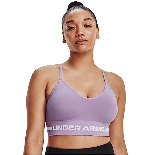 Image of Under Armour Women's Seamless Low Long Bra, Octane (566) /Pink Note, X-Small