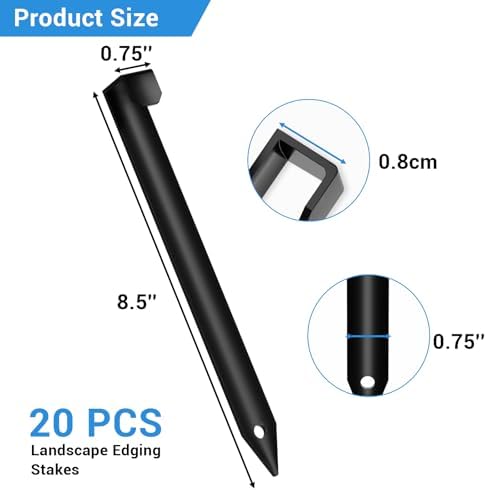 20Pcs Metal Garden Landscape Edging Stakes, 8.5In Landscape Anchoring Spikes for Terrace Board, Landscape Edging Coil, Grass Barrier, Bender Board, Garden Liner