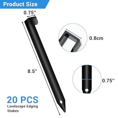 20Pcs Metal Garden Landscape Edging Stakes, 8.5In Landscape Anchoring Spikes for Terrace Board, Landscape Edging Coil, Grass Barrier, Bender Board, Garden Liner