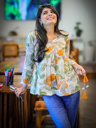 Image of Youthnic Women's Poly Rayon Printed Alia Cut Peplum Top | Top for Office | Women's Tunics | Short Kurti Women| Regular Fit
