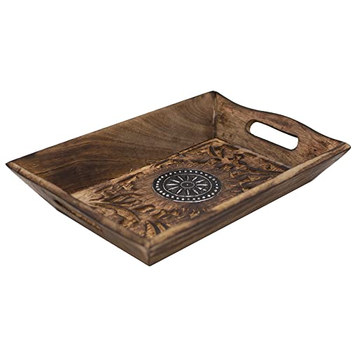 Diko.style® - Bandeja Vaciabolsillos Recibidor Madera Decorativa - Estilo Oriental con budas Decorativos, Elefante Suerte y más a Elegir Porta Chaves -24X15,5X4,6 cm (Rueda de la Vida)