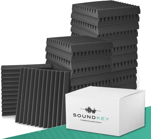 SoundKey - 24 Premium Acoustic Panels - 2"X12"X12" - NRC 0.8 - Acoustic Foam Panels - High Density Of 25 kg/cmÂ³ - High Absorption Acoustic Foam - Sound Proof Foam Panels - Sound Dampening Panels