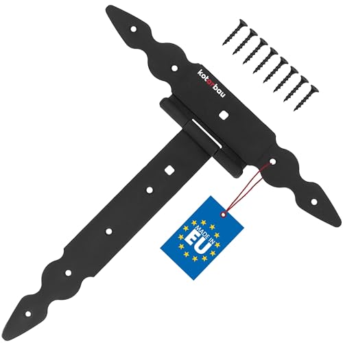 KOTARBAU® Bisagras en T negras L: 250 mm, colgador en cruz, acero pulverizado, bisagra para puerta de jardín y de madera, bisagra de puerta de carga pesada, herrajes