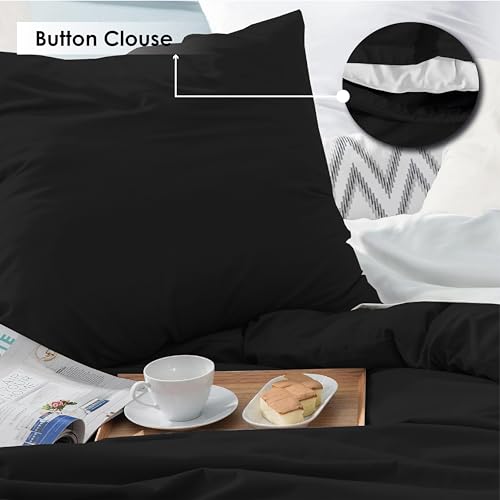REHAN & CO Double Duvet Cover Sets – 3Pcs Bedding Set Double Bed Soft Brushed Microfiber Polyester– Plain Quilt Cover With Pillow Cases (Black) - Image 2