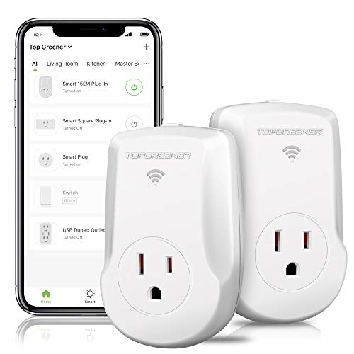 Topgreener Smart Plug With Energy Monitoring, 15A, 1800W, No Hub Required, Works With Alexa And Google Assistant, 2-Pack #TOP21