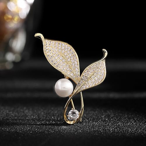 Image of Dainty Gold Crystal Flower Brooch Pin Shiny Zircon Pearls Floral Femininity Brooch Trendy Prom Costume Jewelry Accessories Gift for Women