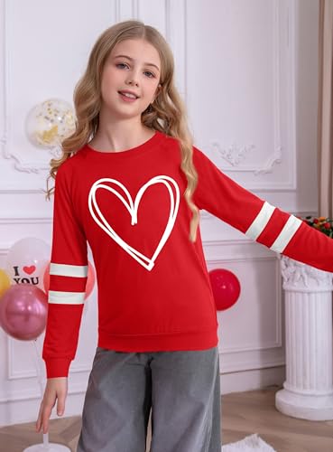 Kids Valentine Shirt Girls Valentines Shirts Cute Heart Grpahic Long Sleeve Tee Tops 4-12y4